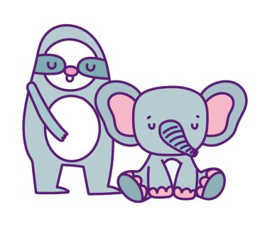 baby shower cute sloth and elephant cartoon