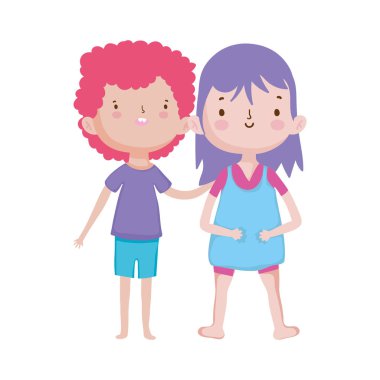 Mutlu küçük oğlan ve kız çizgi film karakteri