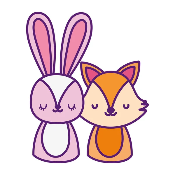 Lindo conejo pequeño y diseño de dibujos animados zorros. — Archivo Imágenes Vectoriales