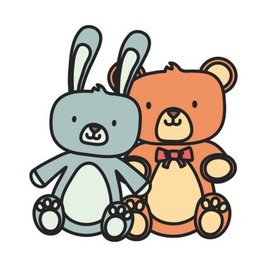 Çocuklar oyuncak, oyuncak ayı ve sevimli tavşan oyuncakları.