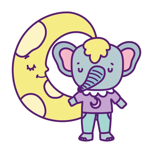 Baby shower cute elephant half moon cartoon — Stock vektor