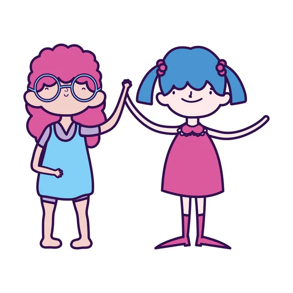 Groep kleine meisjes vrienden cartoon karakter — Stockvector