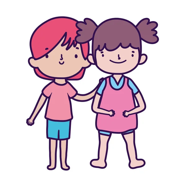 Feliz menino e menina cartoon personagem — Vetor de Stock