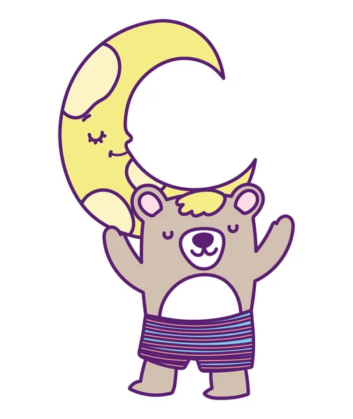 Baby shower cute bear with short pants half moon cartoon — Vettoriale Stock