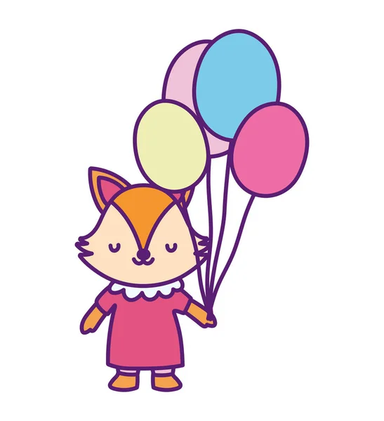 Ντους μωρό θηλυκή αλεπού με φόρεμα και μπαλόνια διακόσμηση — Διανυσματικό Αρχείο