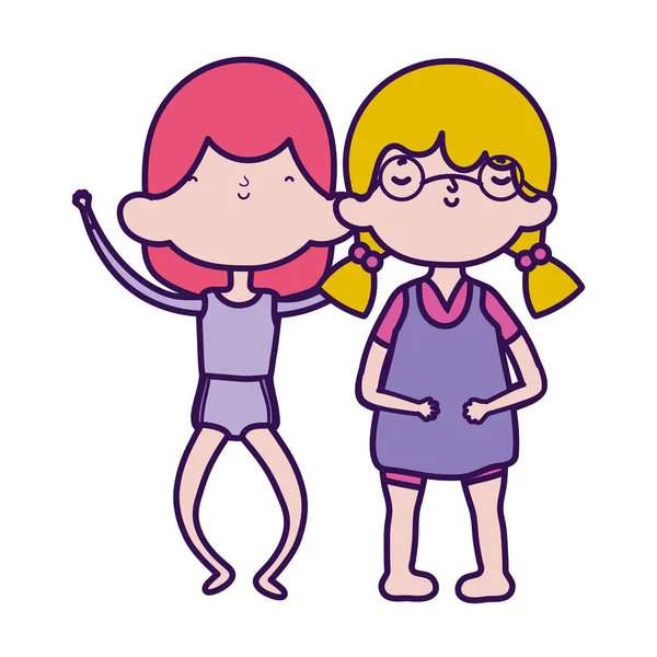 Groep kleine meisjes vrienden cartoon karakter — Stockvector