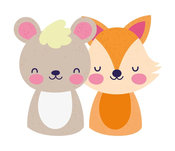 可爱的小熊狐狸卡通设计 — 图库矢量图片