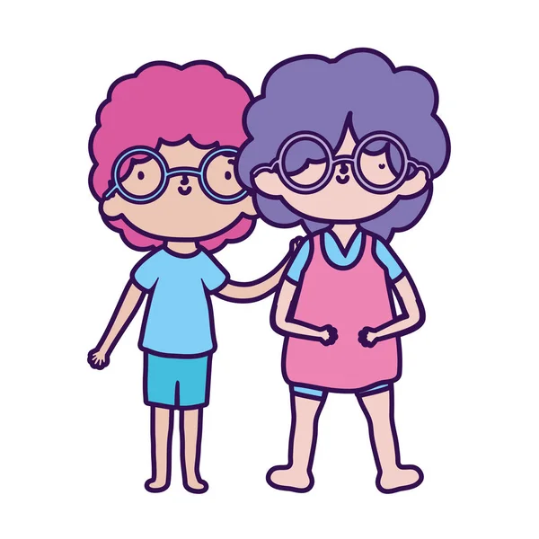 Lindos amigos pequeños juntos personajes de dibujos animados — Vector de stock