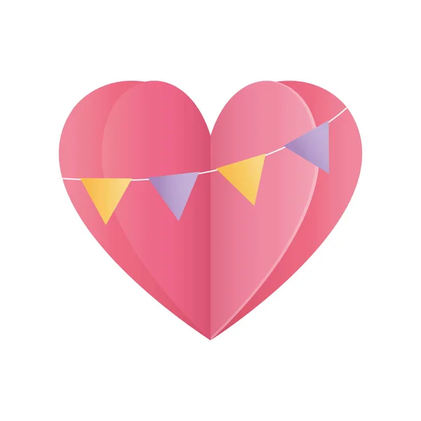 Feliz valentines dia coração amor buntings origami papel — Vetor de Stock
