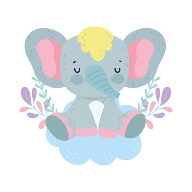 Bebek partisi sevimli fil bulutların üzerinde oturuyor.