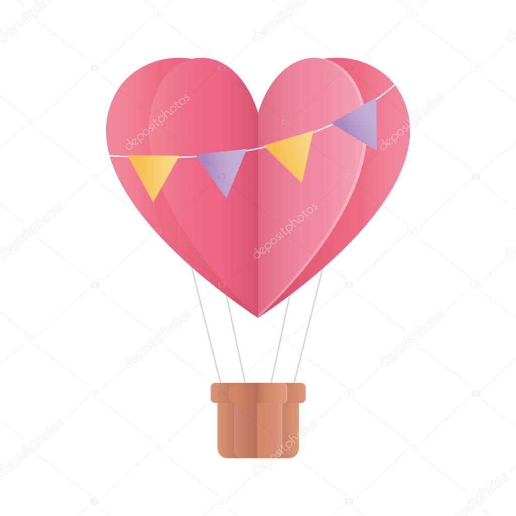 happy valentines day hot air balloon shape heart buntings origami paper