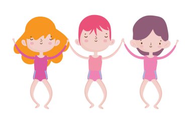 gülümseyen grup küçük çocuk çizgi film karakterleri