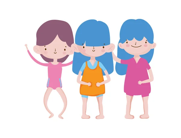 Група маленьких дівчат друзів мультиплікаційний персонаж — стоковий вектор