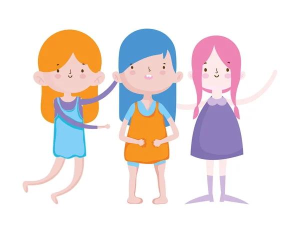 Група маленьких дівчат друзів мультиплікаційний персонаж — стоковий вектор