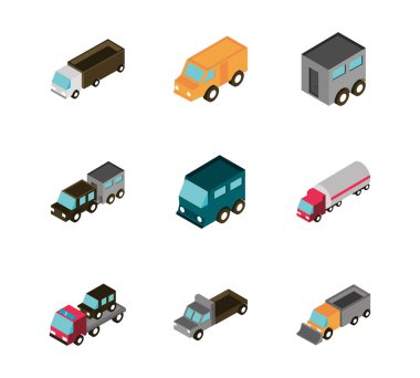 taşıma aracı araçları izometrik simgeler ayarlandı
