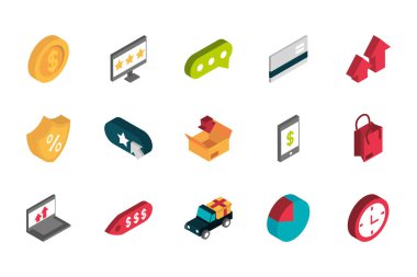 ecommerce işletme İnternet simgeleri izometrik ayarlandı
