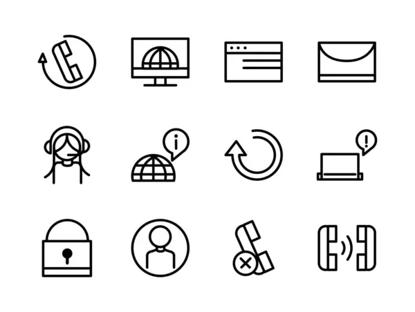 Línea de recogida de iconos de negocio de servicio de call center — Archivo Imágenes Vectoriales