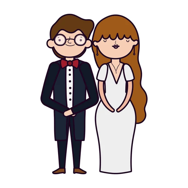 Bröllop par, brud och brudgum i eleganta kostymer tecknad — Stock vektor