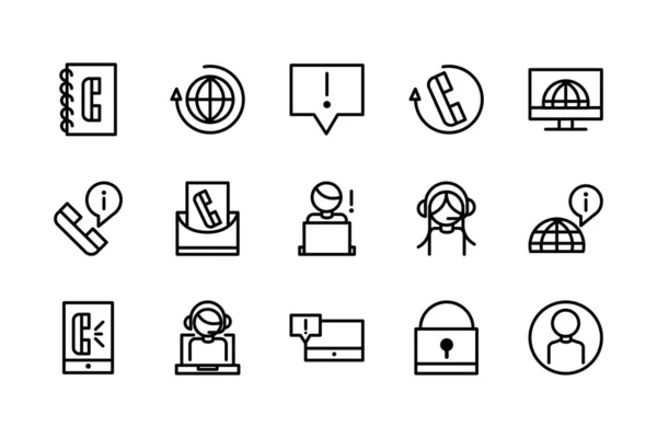 Línea de recogida de iconos de negocio de servicio de call center — Archivo Imágenes Vectoriales