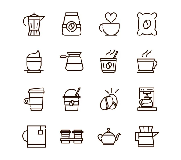 Coffee fresh product maker machine and others icon line design. — Vector de stock