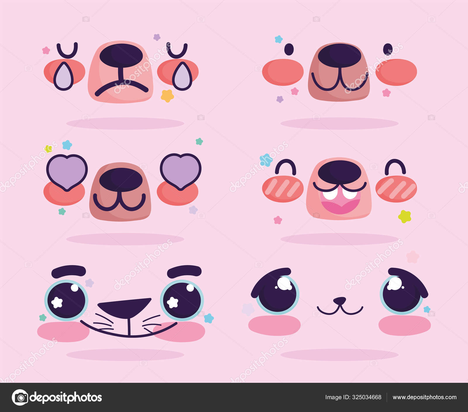 Emojis kawaii cartoon bear expression faces set Stock Illustration by