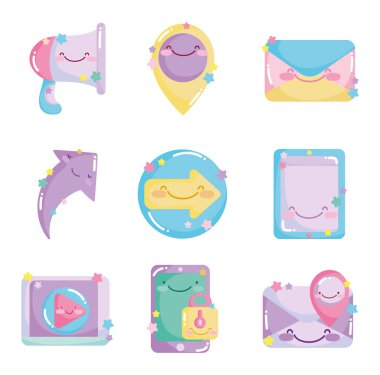 Sosyal ağlar çizgi film simgeleri koleksiyonu