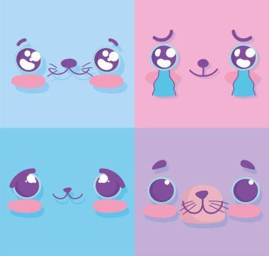 emojiler kawaii çizgi film yüz ifadeleri ayarlandı