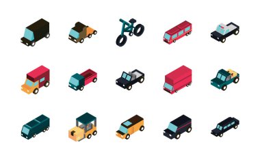 taşıma aracı araçları izometrik simgeler ayarlandı