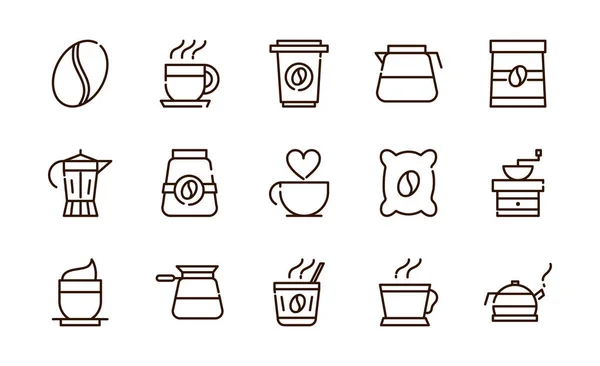 Coffee fresh product maker machine and others icon line design. — Vector de stock