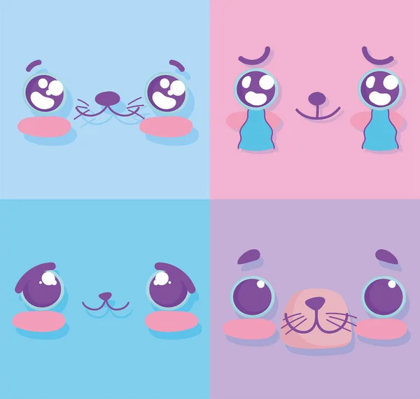 Emojis kawaii cartoon uitdrukking gezichten ingesteld — Stockvector