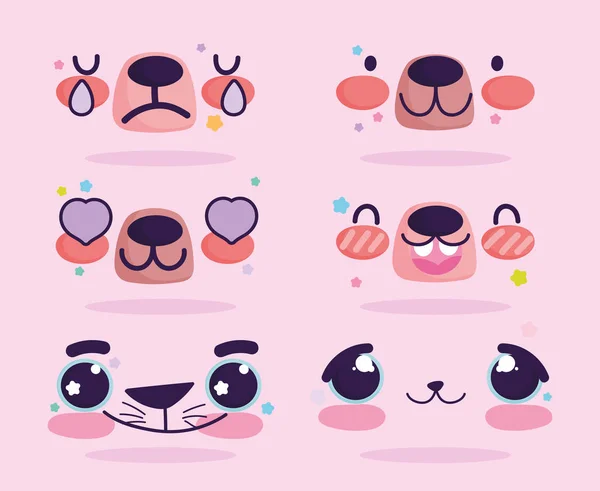 Emojis kawaii tecknad björn uttryck ansikten som — Stock vektor