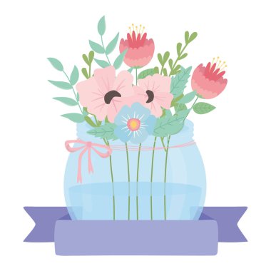 Saksı vektör tasarımında çiçekler ve yapraklar