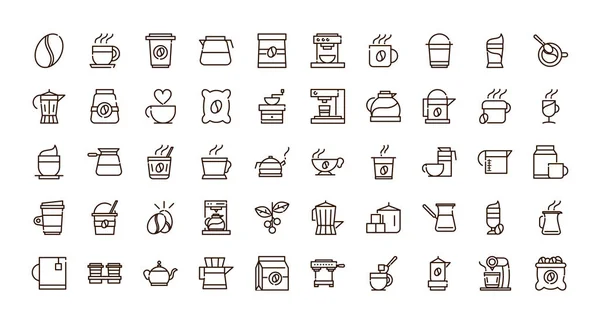 Coffee fresh product maker machine and others icon line design. — Vector de stock