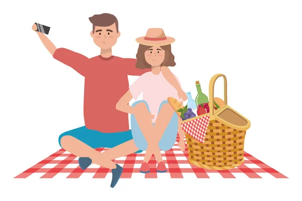 Par kvinna och man som har picknick design — Stock vektor