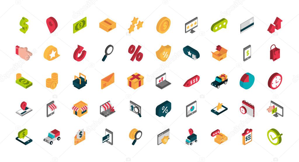 ecommerce business internet icons set isometric