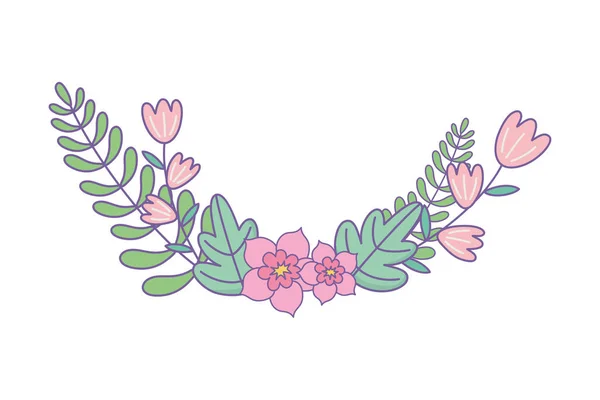 Çiçekler ve yapraklar çelenk vektör tasarımı — Stok Vektör