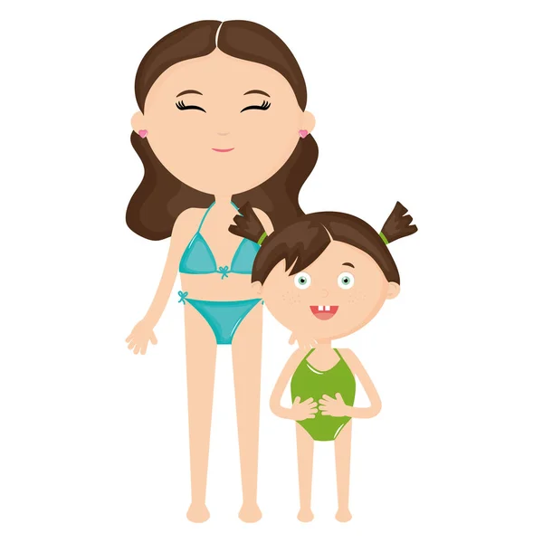 Beautiful woman and daughter with swimsuit — ストックベクタ