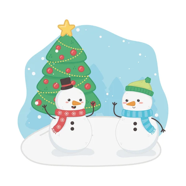 Merry merry christmas card with snowmen — Stock Vector