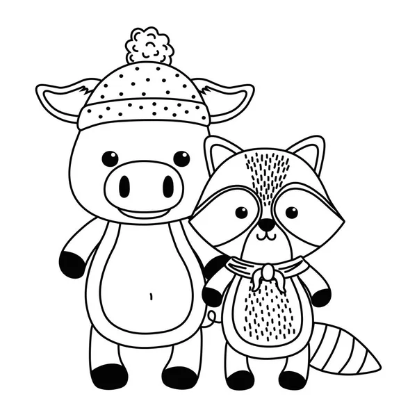 Projekt kreskówki Pig i Raccoon — Wektor stockowy