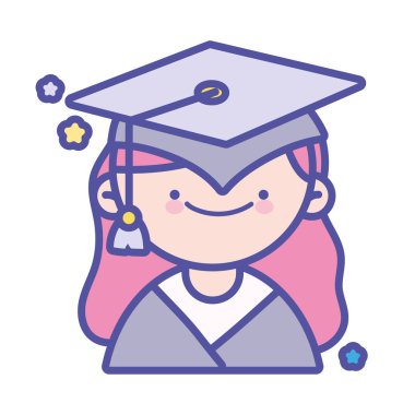 Okula geri dön, mezun ol, mutlu öğrenci kız.