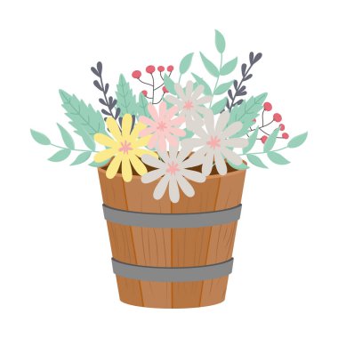 Çiçekler ve yapraklar varil vektör tasarımı içinde