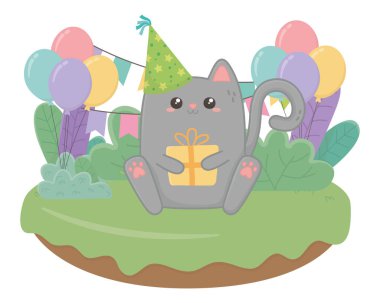 Kawaii kedi ve mutlu Doğum günü tasarımı