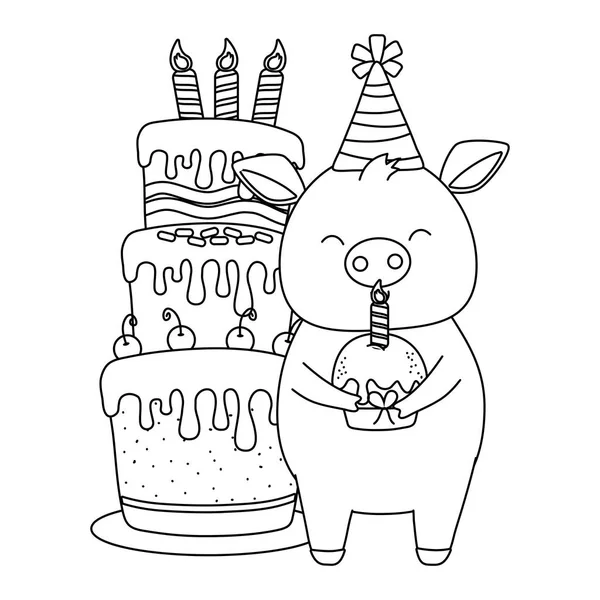 Анимальный мультфильм с иконой Happy Birthday — стоковый вектор