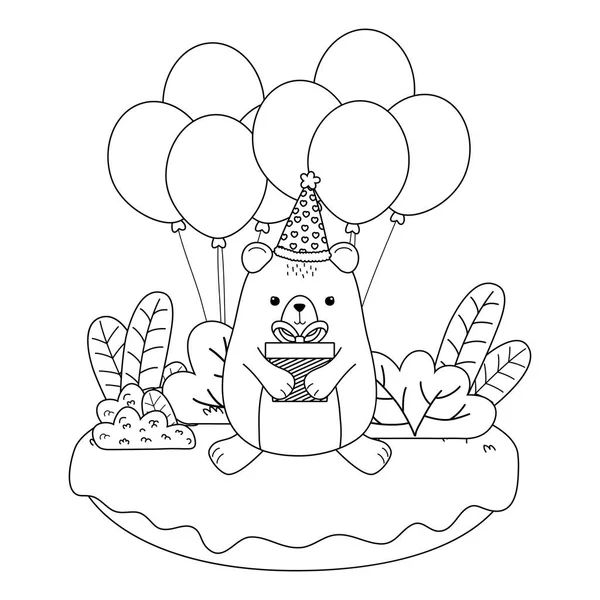 Bären-Cartoon mit Happy Birthday Icon Design — Stockvektor