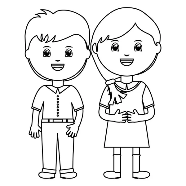 Pequenos estudantes bonitos casal personagens — Vetor de Stock