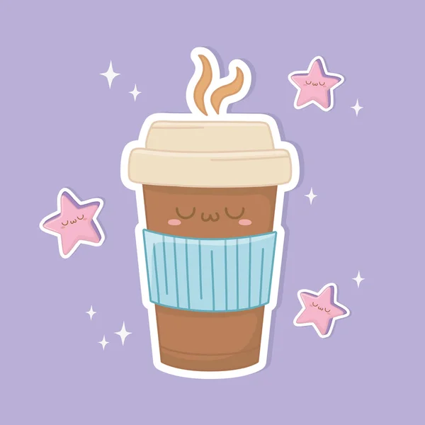 Coffee in container plastic kawaii character — Stock Vector