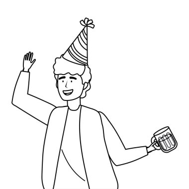 Parti şapka tasarımı ile adam karikatür