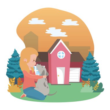 Köpek karikatür tasarımı ile kız