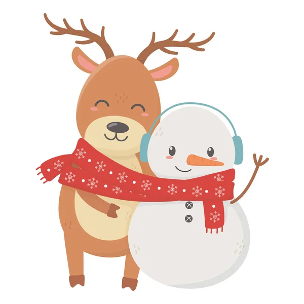 Rendieren en herten met sjaal viering vrolijk kerstfeest — Stockvector