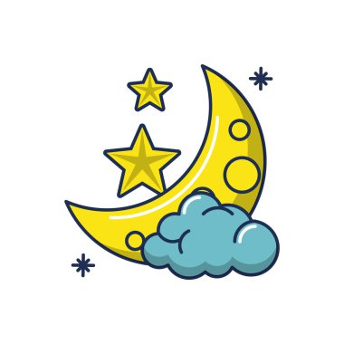 Yarım ay bulutlu hava çizgisi ve resim doldur